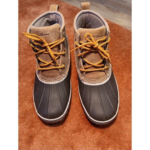 Eddie Bauer Duck Boots Women’s Brown Blue Leather‎ 8" Waterproof US 7M - Picture 1 of 11